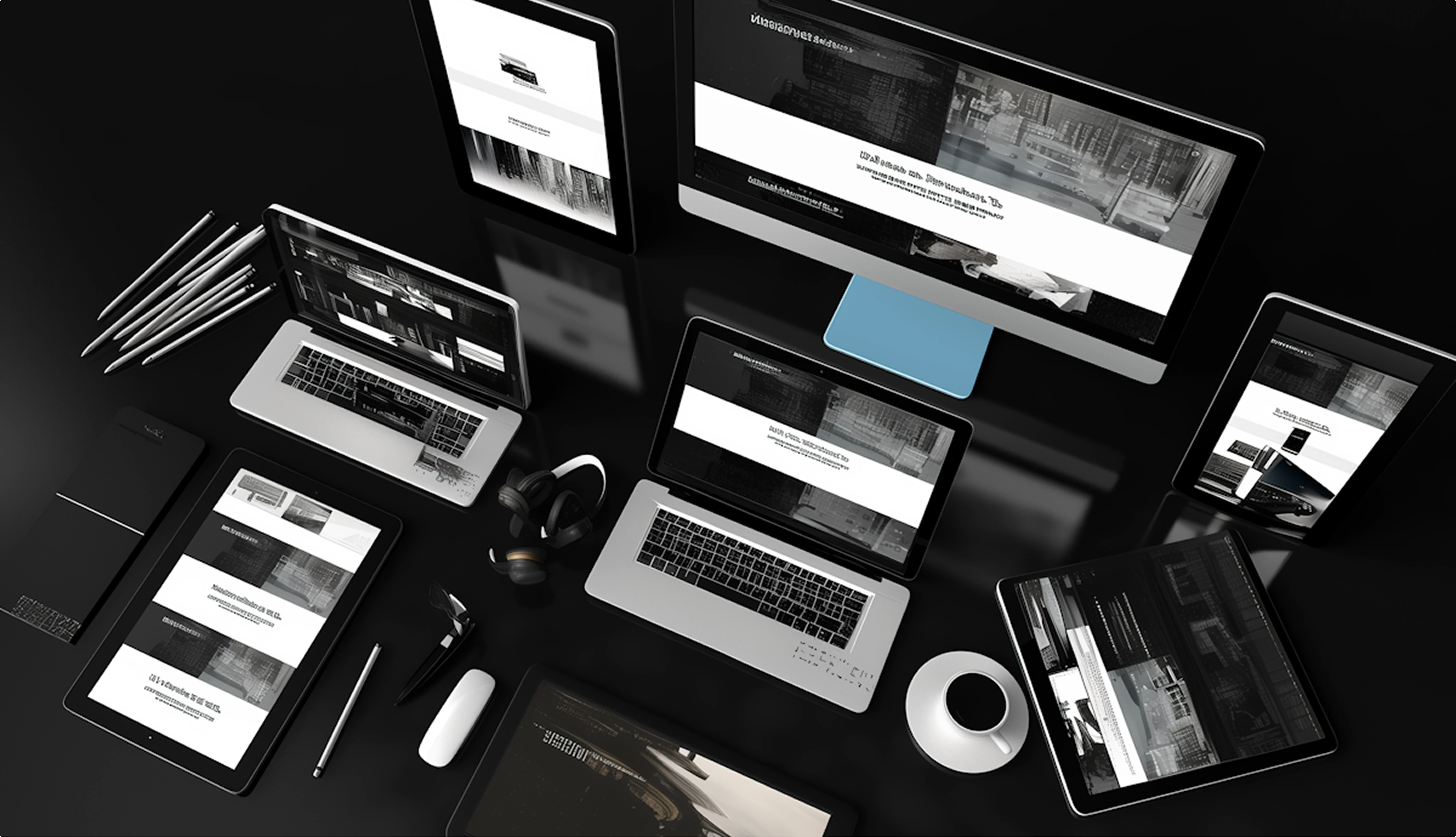 Black-colored electronics on a work surface